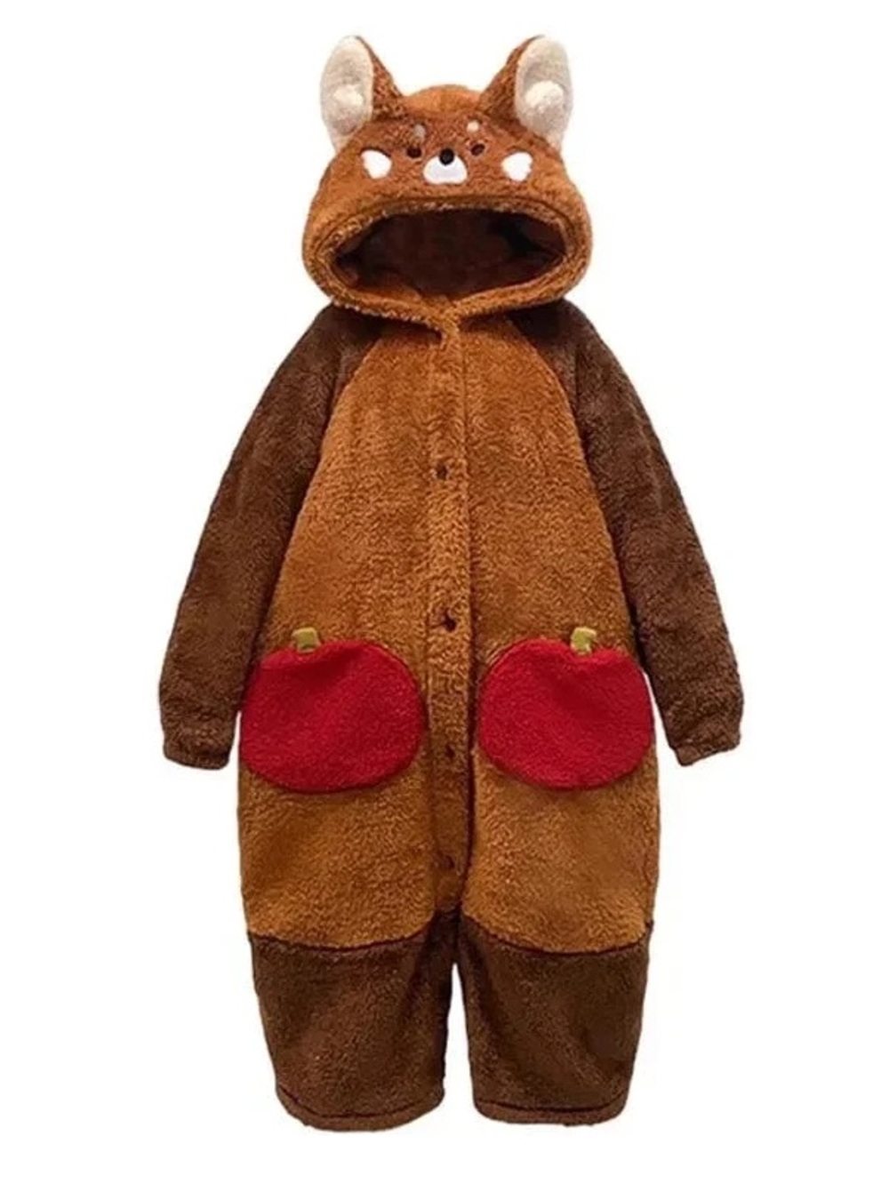 (NEW) Cozy Red Panda Kids Pajamas Onesie with Red Pocket Apples